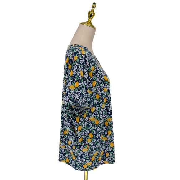 Croft & Barrow Classic Tee Women 2X Short Sleeve Blue Cotton Lemons Floral Shirt - Picture 8 of 11